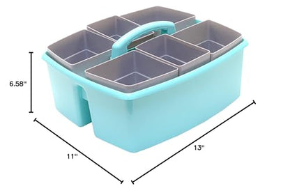 Storex Large Classroom Caddy with Cups, 13 x 11 x 6.575 Inches, Teal, Case of 2 (00984U02C) - color: Teal, size: 2-Pack, style: Large with Cups