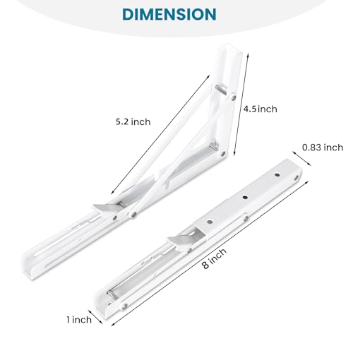 2 Pcs Folding Shelf Brackets,Heavy Duty Metal Collapsible Shelf Bracket for Benchfor WorkbenchShelf Hinge Wall Mounted Space Saving DIY Bracket,with Screws. (White, 8 Inch) - color: White, size: 8 Inch