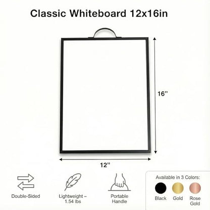 Magnetic Dry Erase Board 12x16 with Handle, Double Sided Portable Black Whiteboard for Home, Office, School & Kitchen, Includes Weekly & Monthly Magnetic Planner Sheets - style: Black Handle + Planner