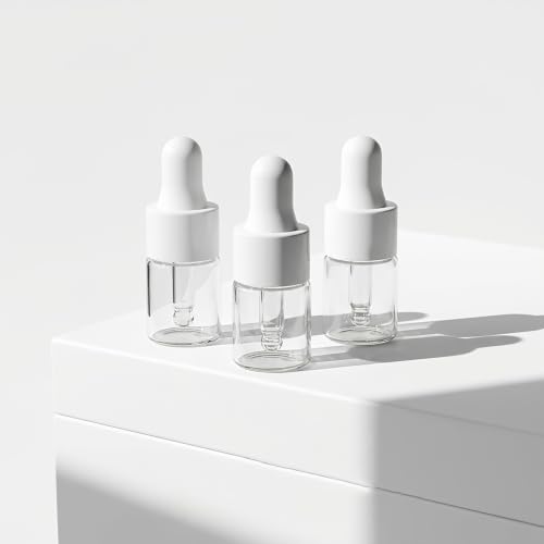 3-Pack 2ML Mini Eye Dropper Bottles, Clear Glass Small Essential, Portable Travel Size Liquid Containers with White Rubber Bulbs - size: 2ML