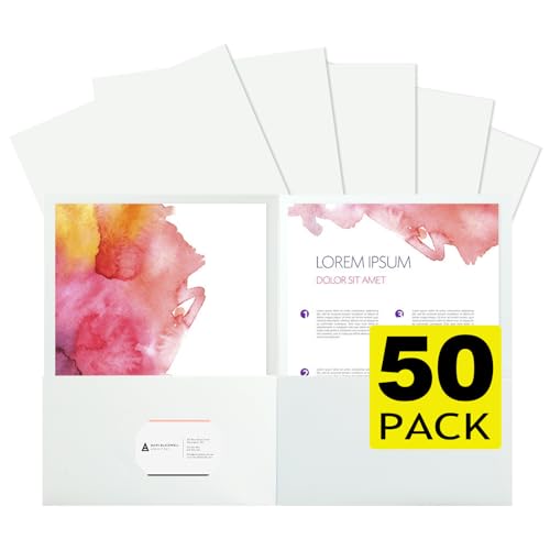 pmybupo 50Pcs White Folders with Pockets and Business Card Holder,2 Pocket Folders for School,Home or Office,Durable Heavy Duty File Folders - color: White 50