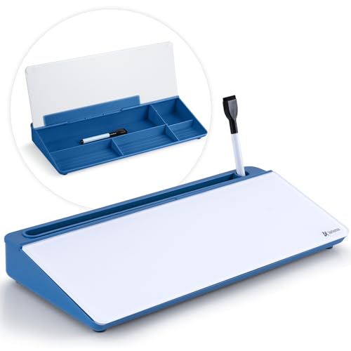 Varhomax Glass Desk Whiteboard with Storage, Desktop Organizer - color: Blue Base