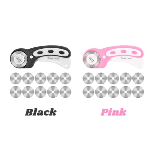45mm Rotary Cutter with 10 Extra Replacement Blades, with Safety Lock - color: Black