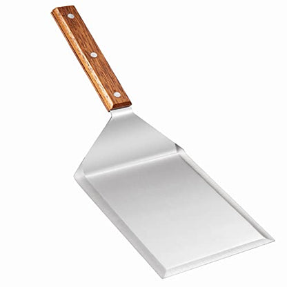 Extra Wide Spatula with Beveled Edges, Oversized Stainless-Steel Spatula with Wood Handle for Skillets, Griddles & Pancake Flipper for Burgers, Omelet, and Versatile for Culinary Task, 6 x 5-inches - size: 5" x 6"