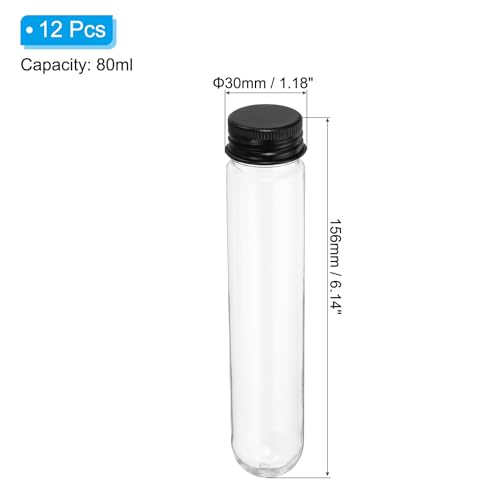 PATIKIL 12Pcs 80ml Plastic Test Tubes with Screw Caps 156x30mm Tubes Black - color: Black, size: 80ml