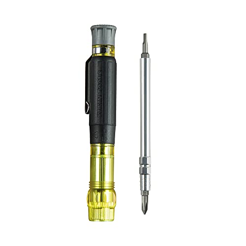 Klein Tools 32614 Multi-bit Precision Screwdriver Set, 4-in-1 Electronics Pocket Screwdriver, Professional Phillips and Slotted Bits, EDC - style: Multi-Bit Screwdriver