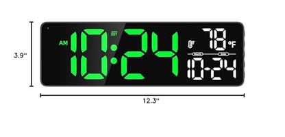 Large LED Digital Wall Clock with Date, Temperature, Auto-Brightness, Auto-DST | Big Digital Clock for Bedroom, Desk, Classroom, Living Room, Kitchen, Office, Gym, Farmhouse, Xmas Gift for Seniors - color: Green