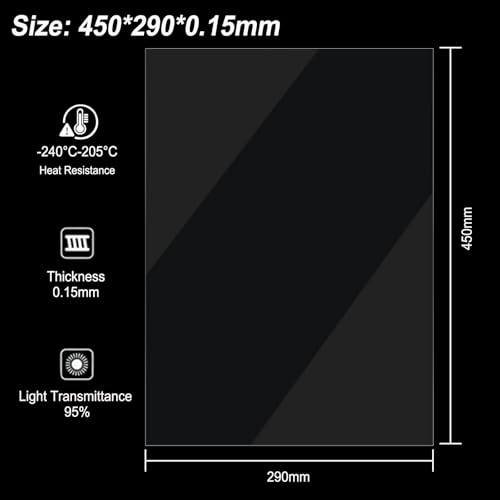 6PCS FEP Film Release Films for Phrozen Sonic Mega 8K /8K V2 /8KS Resin 3D Printer with 95% Light Transmittance, 450 x 290 x 0.15mm - size: 450x290mm