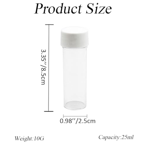 12PCS 25ml Plastic Sample Bottles Tubes Vials Mini Clear Storage Container Case with Screw Cap Small Test Tubes