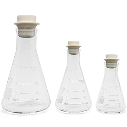 50ml 150ml 250ml Narrow Mouth Graduated Erlenmeyer Flasks - size: 50ml+100ml+250ml