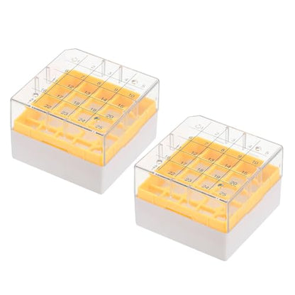 PATIKIL 25 Well Centrifuge Tube Freezer Storage Box, 2 Pcs Polypropylene Tube Rack for 1.8ML and 2.0ML Tubes Vials Samples, Yellow - color: Yellow