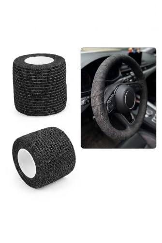 2 PCS Car Steering Wheel Wrap Tape, 6.89 FT Grip Bandage, Black