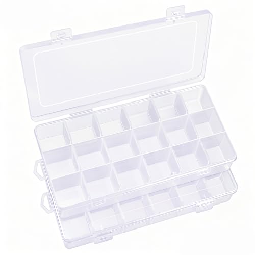 IOOLEEM Bead Organizer Box, 18Grids 2 Pack Adjustable Dividers Storage Box - color: Clear, size: 18 Grids Adjustable (2 pack)