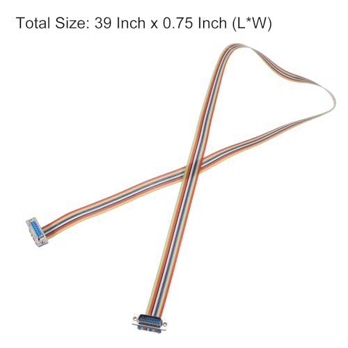 MECCANIXITY 2 Pcs IDC Rainbow Wire Flat Ribbon Cable DB15 Male to DB15 Female 39 Inch Length 2.54mm Pitch Breadboard Jumper Wires for Electronic Projects - size: 39 Inch, style: DB15 Male to DB15 Female