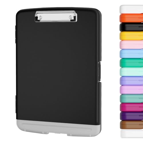 Piasoenc Clipboard with Storage, 8.5 x 11 Clip Board with Pen Holder, Black - color: Black