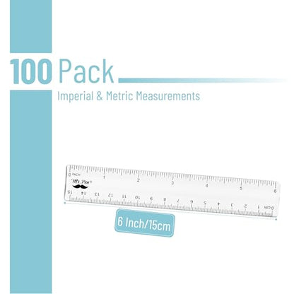 Mr. Pen- Bulk Plastic Rulers, 6 Inch, 100 Pack, Easy-to-Read Markings - color: Clear, size: 100 Pack 6 Inch