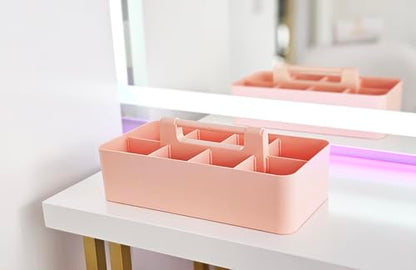 2 PACK - Portable DIY 8 Dividers Durable Plastic Organizer Tote Tool Home Office School Toy Arts Craft Pencil Kids Baby & Supply Cleaning Caddy with Handle Made In USA (Indie Pink) - color: Indie Pink