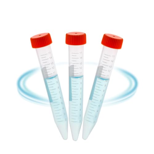 Microcentrifuge Tubes 15ml, AyinLab Sterile Polypropylene Plastic Tubes 200pcs, Lab Centrifuge Test Tubes with Leak-Proof Snap Caps and Clear Graduated Scale, Non-pyrogenic and DNase/RNase Free - size: 15ML-200PCS