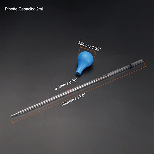 PATIKIL Graduated Dropper Pipettes Kit, 2pcs 2ml Borosilicate Glass Pipette with Rubber Cap for Transfer Liquid for Lab, Chemistry, Clear - size: 2ml