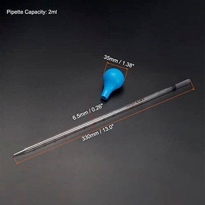 PATIKIL Graduated Dropper Pipettes Kit, 2pcs 2ml Borosilicate Glass Pipette with Rubber Cap for Transfer Liquid for Lab, Chemistry, Clear - size: 2ml