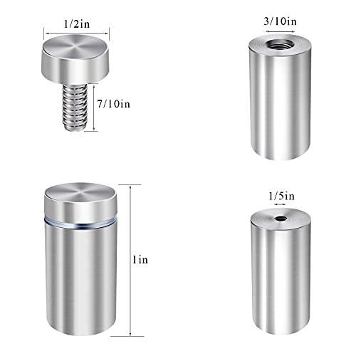 1/2 x 1 Inch Sign Standoffs Wall Mounting Standoff Screws Hardware, 16 Pack - size: 1/2"x1"