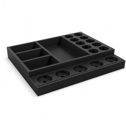 Desktop Device Organizer Compatible with Cylindrical Batteries - Clutter-Control Multi-Slot Holder | Small Bottle Caddy | Freestanding Countertop Storage Rack