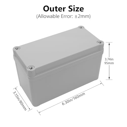 LeMotech Junction Box IP67 Waterproof Dustproof ABS Plastic Project Box for Electrical Outdoor Enclosure Gray 6.3 x 3.1 x 3.7 inch (160 x 80 x 95 mm) - size: 6.3" x 3.1" x 3.7" (1pc)