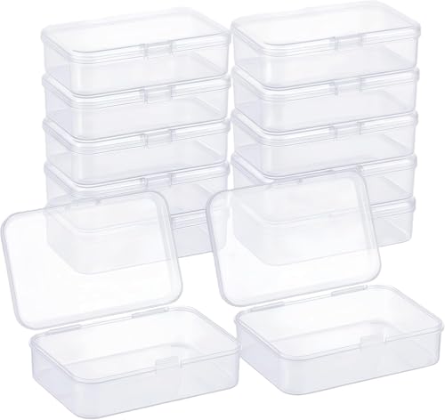 CHSZCHOMER 12 Pack Clear Small Plastic Storage Bins 3.35x2.17x0.98 in, Mini Containers with Lids for DIY Bead Organizer, Craft Hardware Case - color: Clear