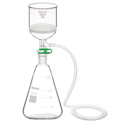 stonylab Buchner Funnel & Flask Set, 350 ml Glass Funnel with 1L Erlenmeyer Flask and Silicone Tubing for Lab Use