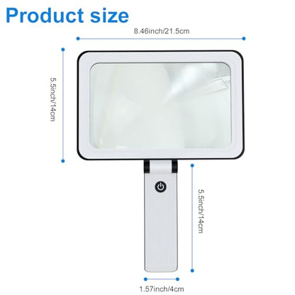 5X Magnifying Glass with Light,Foldable Acrylic Lenses Handheld Magnifying Glass,Lightweight Rectangular Magnifier for Seniors Reading、Close Work、Observe The Stamps - style: Magnifying glass without base