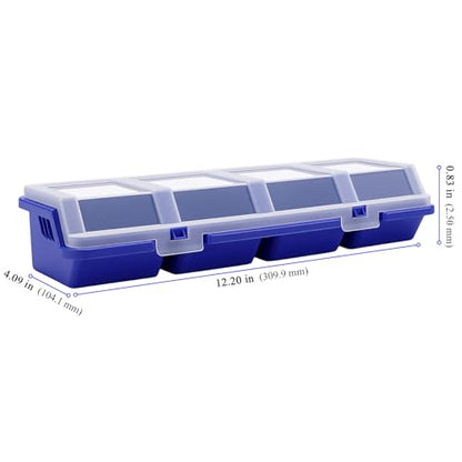 6 Pcs Screw Organizer Box with Lid, 4 Divider Compartments Tool Bin, Plastic Small Part Storage Screw Box for Garage Workbench Craft Storage Nails Bolt, Blue
