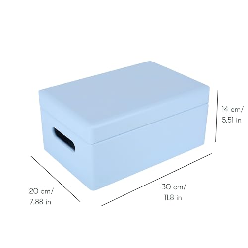 Creative Deco Large Blue Wooden Box Storage with Hinged Lid - color: Blue, size: L | Handles