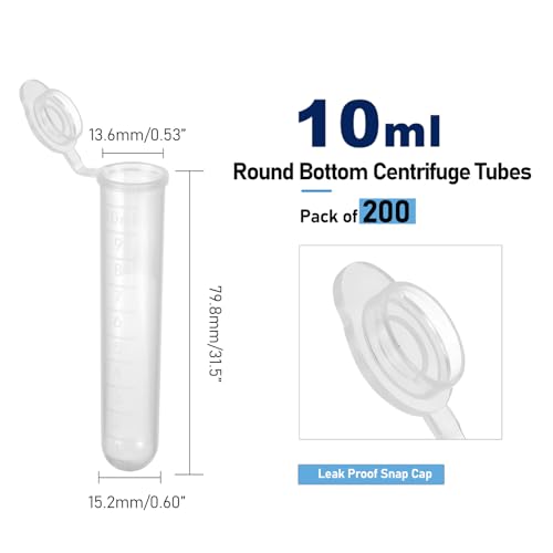 200Pcs 10ml Round Bottom Centrifuge Tubes with Lids