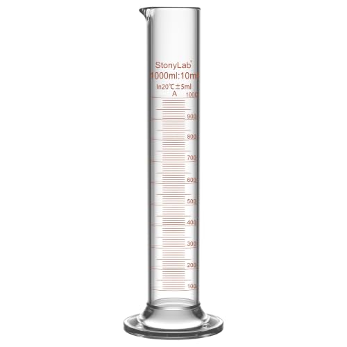 stonylab Class A Graduated Cylinder, 1000 ml Borosilicate Glass High Precision Measuring Cylinder with Clear Scale and Stable Base for Laboratory Liquid Measurement - size: 1000 ml