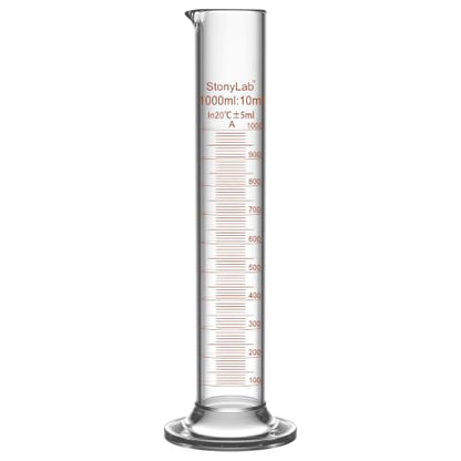 stonylab Class A Graduated Cylinder, 1000 ml Borosilicate Glass High Precision Measuring Cylinder with Clear Scale and Stable Base for Laboratory Liquid Measurement - size: 1000 ml