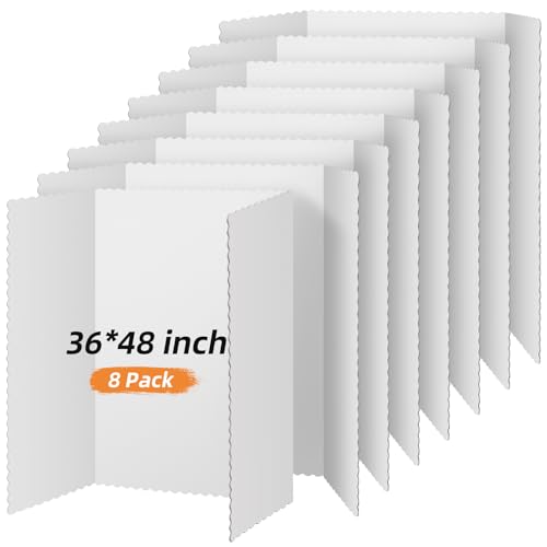 Henoyso 8 Pcs 36 x 48 Inch White Tri Fold Poster Board Bulk for Display - color: White, size: 36 x 48 Inch