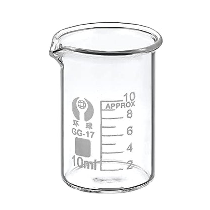 PATIKIL 10ml Low Form Glass Beaker, 3.3 Borosilicate Glass Graduated Printed Scale Measuring Cups with Spout for Kitchen Lab Liquids Transit Boiling - size: 10ml