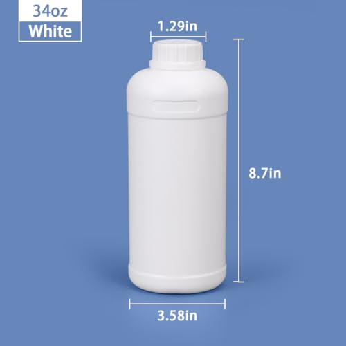 32oz/1000ml Plastic Food Grade Storage Bottles, Wide Mouth HDPE Chemical Reagent Sample Bottle Liquid Containers with Sealed Caps (White, 2 Pcs) - color: White, size: 32 Ounces