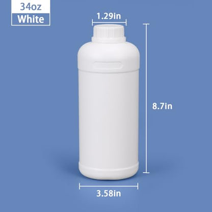 32oz/1000ml Plastic Food Grade Storage Bottles, Wide Mouth HDPE Chemical Reagent Sample Bottle Liquid Containers with Sealed Caps (White, 2 Pcs) - color: White, size: 32 Ounces