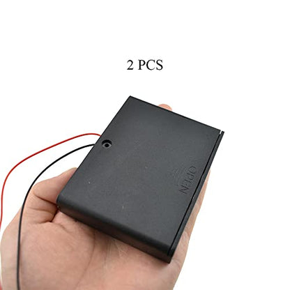 HAHIYO 9V 6AA Battery Holder Bundle with Wire Sturdy Cover Flexible Springs Contact Build-in Switch Batteries Black Case Easy Install 2 Pieces for Wall Clocks Ham Radio Kids Toys - style: 6AA-2P
