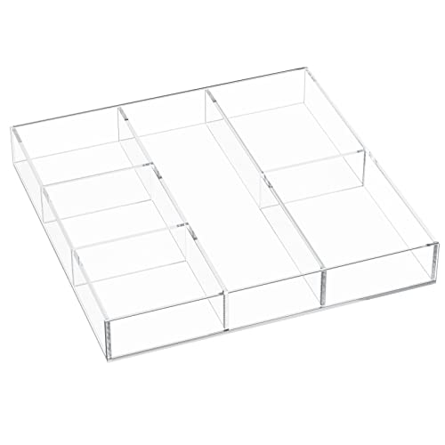 HIIMIEI Acrylic Drawer Organizer, 6 Section Clear Makeup Tray Organizer for Drawer Office Bedroom(11.8x11.8 inch) - size: 12'' x 12''