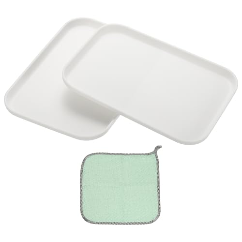 PATIKIL 12x8.7 Plastic Tray, 2 Pack Rectangular Plates Small Food Tray Wheat Plates Dishes Reusable Dessert Plate Trays with Cloth for Cake Fruits Salad Cupcake Steak Serving White - color: White, size: M(12"x8.7")
