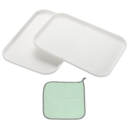 PATIKIL 12x8.7 Plastic Tray, 2 Pack Rectangular Plates Small Food Tray Wheat Plates Dishes Reusable Dessert Plate Trays with Cloth for Cake Fruits Salad Cupcake Steak Serving White - color: White, size: M(12"x8.7")