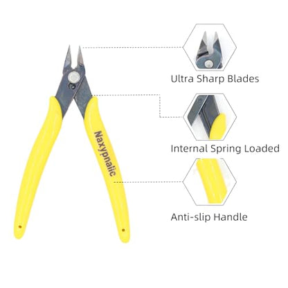 5 Inch Micro Wire Cutter, High-Carbon Steel Flush Side Cutter | Spring-Loaded Ergonomic TPR Grip, 16 AWG Precision Cutter for Electronics, Jewelry Making, Model Building