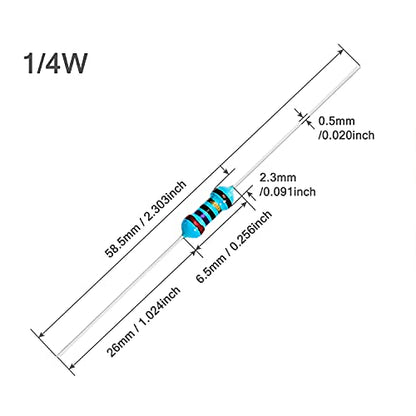 Chanzon 60 Values 1/4W Metal Film Fixed Resistor Kit 300pcs 1R-4.7M ohm - size: 1) 1/4W Kit