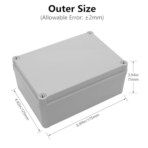 LeMotech Junction Box IP67 Waterproof Dustproof ABS Plastic Project Box for Electrical Outdoor Enclosure Gray 6.9 x 4.9 x 3 inch (175 x 125 x 75 mm) - size: 6.9" x 4.9" x 3" (1pc)