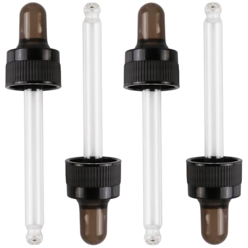 4-Pack 1 oz (30ml) Glass Dropper Tops for Essential Oil Bottles (18-415 Neck) - Round Tip, Made in Taiwan with SILASTIC™ RBL-9200-50 Silicone for Chemical Stability & Essential Oil Resistance - style: 1 oz (30ml) Round Tip