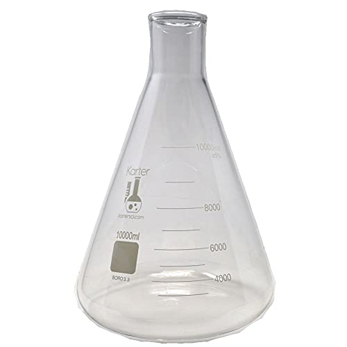 10000ml Narrow Mouth Erlenmeyer Flask, 3.3 Borosilicate Glass, Karter Scientific (Single) - size: 10000ml, style: Pack of 1