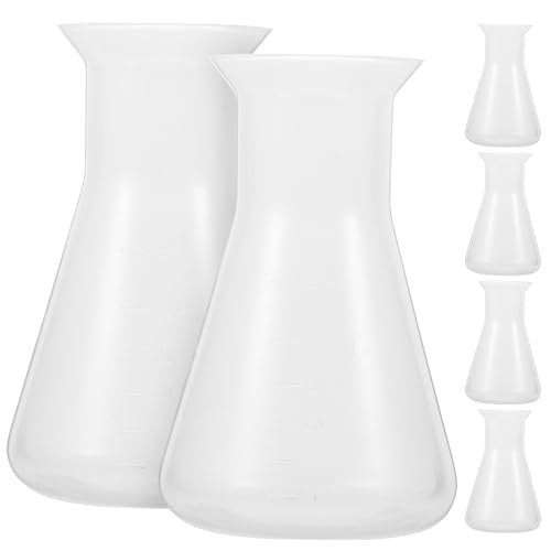 GLEAVI 6Pcs Plastic Erlenmeyer Flask Set 100 Ml Graduated Lab Flasks with Narrow Neck Conical Bottle for Mixing Measuring Chemicals and Kitchen Seasoning