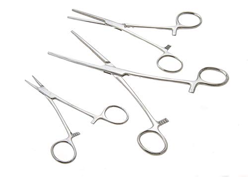 6-Piece Hemostat Forceps Set - Stainless Steel Straight & Curved Clamps, 6 Piece Multi-Purpose Locking Forceps for Fishing, Crafts, Medical, and Hobby Use (8", 6.25" and 5")